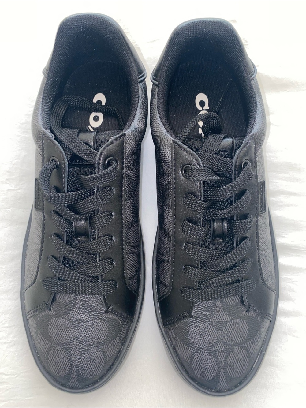 Coach Men's Black Low-Top Lace-Up Sneakers with Signature Pattern